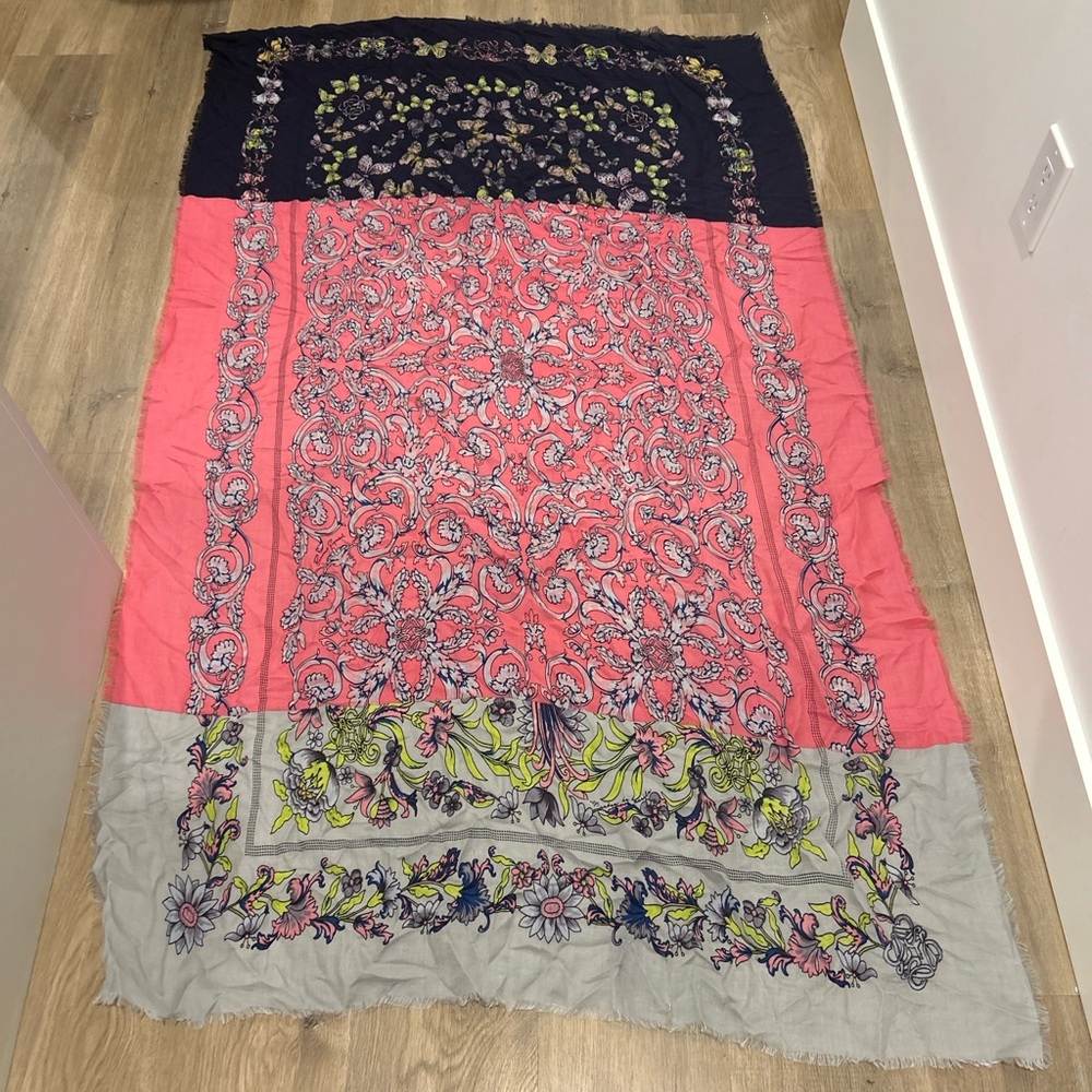 Loewe Colorblock Floral & Paisley Silk-Blend Scarf in Coral, Navy & Gray